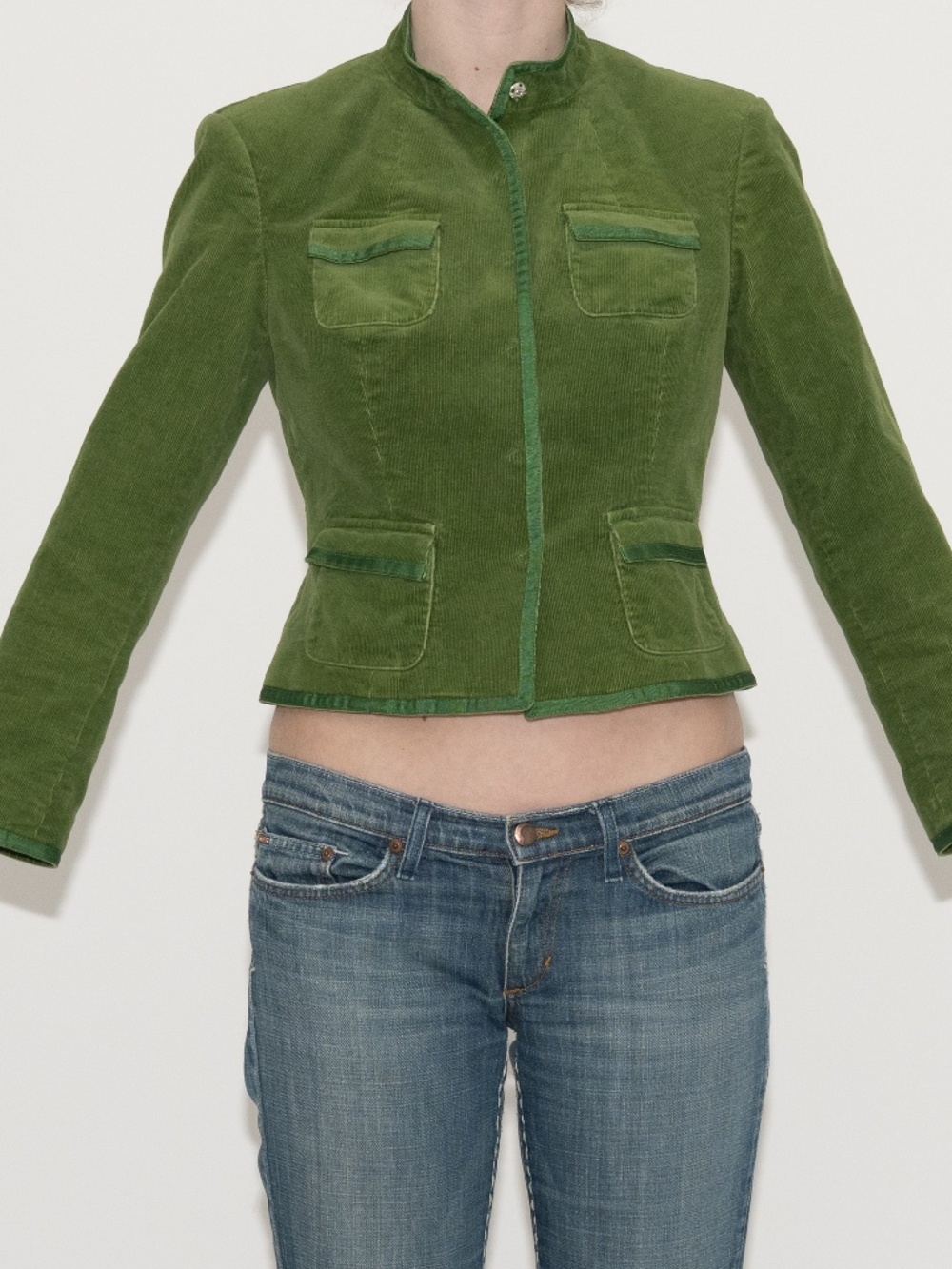 Y2k green corduroy jacket structured size 8 petite style & co cotton spandex